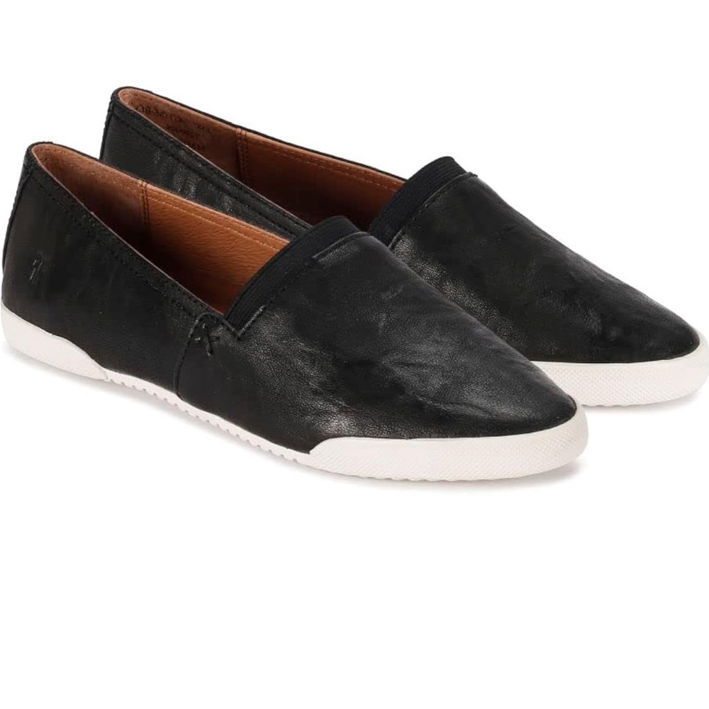 Frye Melanie Leather Slip On Flats, Black with white, 7.5M, gently used